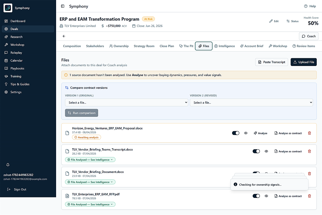 Deal files with an RFP and transcripts analysed into deal intelligence